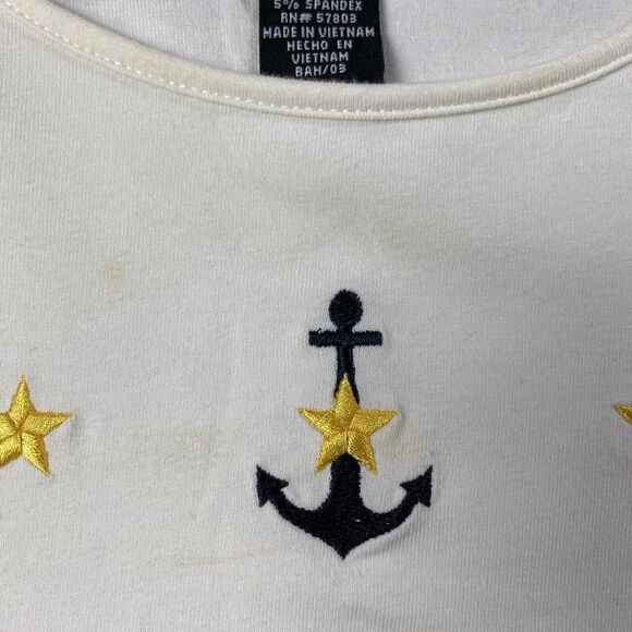 NORTONSTUDIO women Top Striped With Embroidered Anchor And Stars Size S. Stretch - Picture 3 of 4